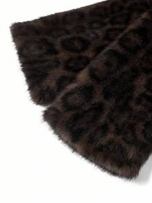 Ellevyn 女式圆领长袖前开襟豹纹棕色优雅休闲外套短款仿皮草夹克，秋冬 - 彩色 - 查看 6