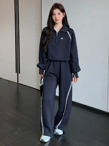 DAZY 女士秋冬蝴蝶结装饰两件套运动服套装 女士家居服套装 - 淺灰色 - 查看 1