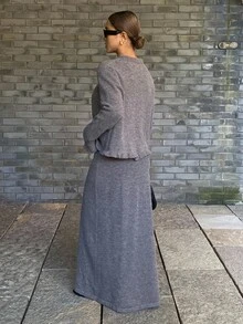 DAZY 2件套女士优雅3D花卉装饰灰色毛衣，秋冬 - 灰色 - 查看 2