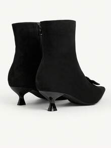 CUCCOO CHICEST Women's Fashion Kitten Heel All-Match Style Versatile Striped Metal Decor Zipper Knee-High Boots - Black - View 11