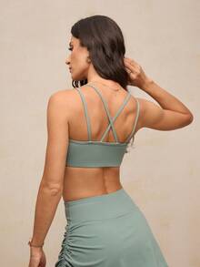 Activina 女士纯色交叉后背日常健身运动文胸 - 綠色 - 查看 3