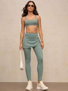 Activina 女士纯色交叉后背日常健身运动文胸 - 綠色 - 查看 4