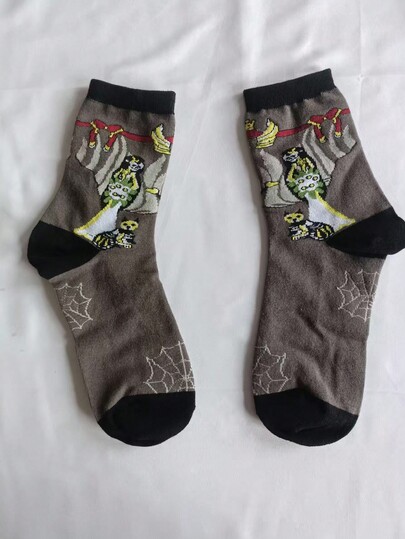 Grunge Punk 2 Pairs Unisex Creative Halloween Mid-Calf Socks