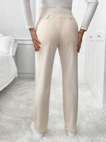 SHEIN Maternity Casual Peach Solid Color Adjustable Waist Pocket Pants,Autumn Comfy Clothing Pregnancy Pants,Winter Chic Clothes Going Home From Hospital - Apricot - View 2