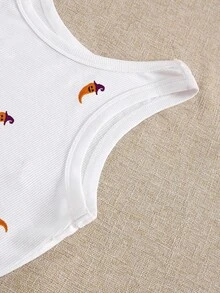 INAWLY Halloween Ghost Chili Pepper Embroidered Women Round Neck Tank Top - White - View 5