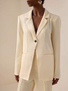 Lyxana Einfarbiger, einreihiger Blazer mit langen Ärmeln und Taschen, Cut-Out - Gelb - Übersicht 3