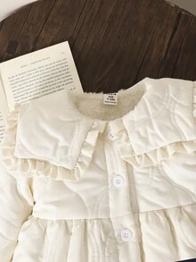 婴幼儿水手领荷叶边夹棉外套，可爱清凉风格，适合室内外穿着，冬季 - 白色 - 查看 5