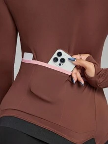 Innovista 女士撞色拼接运动套装，精致双色设计，运动健身服，透气速干运动上衣搭配提臀紧身裤，裤腿带手机卡口袋，两件套，适合日常瑜伽、骑行、高强度间歇训练、办公室、法庭、早午餐、健身房等各种场合，实用时尚，街头休闲风。 - 咖啡棕 - 查看 9