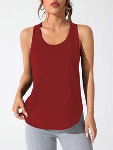 SHEIN Sports 女式字母印花休闲健身运动背心 - 酒紅色 - 查看 4