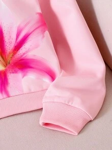 Girls' Pink Casual Jacket With Printed Design Fall Winter - Pink - View 6