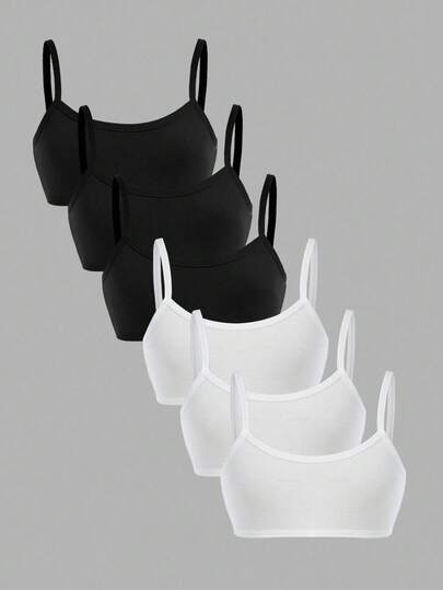 SHEIN 6pcs/Set Tween Girls' Simple & Comfortable Solid Color Training Bras Fall Winter