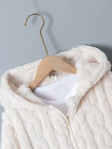 Áo khoác lông trắng cho bé gái tuổi teen, mùa đông ấm áp, chất liệu nhung, thiết kế dài, vừa vặn thoải mái, màu trắng cổ điển - Màu be - Xem 9