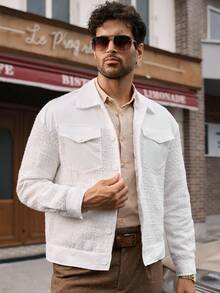 Manfinity VCAY Men's Casual Patchwork Collar Shacket, Fall, Winter - White - View 4
