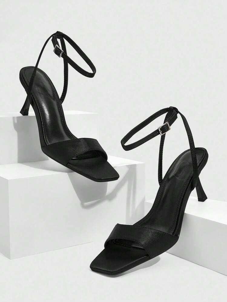 CUCCOO SZL Women's Square Toe Stiletto Heel Black Snake Skin Buckle Strap Sandals, Sexy & Elegant For Party And Occasion For Christmas Spring Shoes Prom Heels