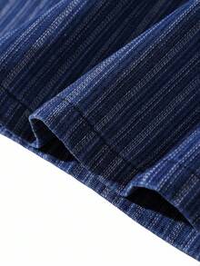 Chillumni Men's Dark Blue Washed Striped Casual Versatile Denim Short-Sleeved Top