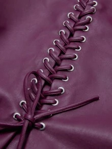 GENKIRA Retro Punk Style Cropped PU Leather Moto Jacket With Straps, Cool Design  - Purple - View 2