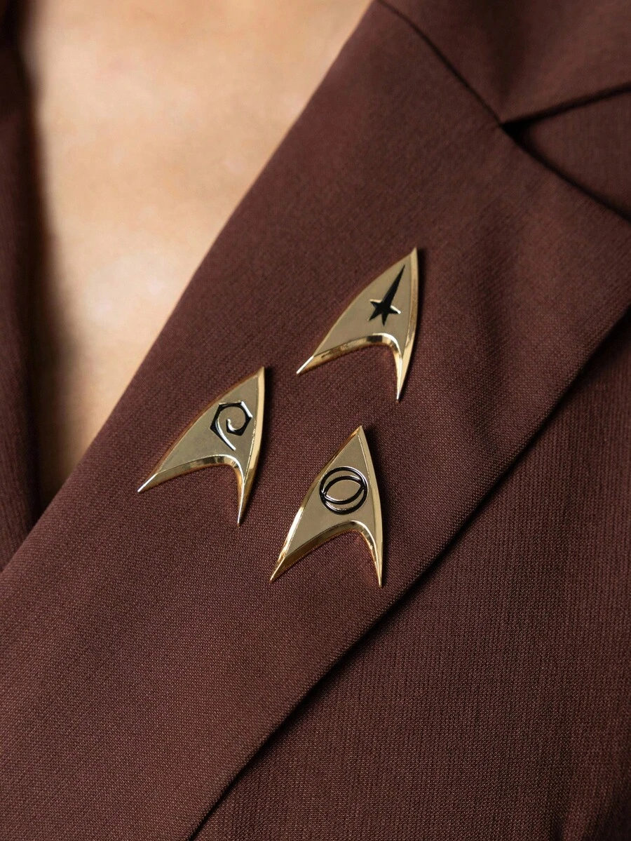 STAR TREK X SHEIN 3pcs Fashionable Zinc Alloy Brooch Pins Set, Gold Captain Logo Collectible - Gold - View 1
