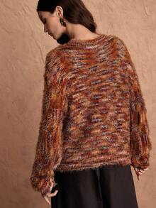 SHEIN Unity Fashionable Colorful Striped Crew Neck Fuzzy Long Sleeve Sweater - Multicolor - View 2
