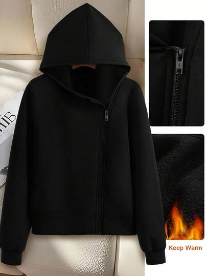 SHEIN LUNE 大码不对称连帽拉链夹克