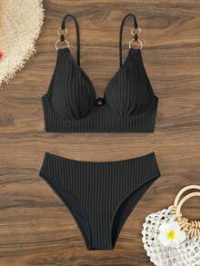 Swim Basics Bañador bikini con aro vinculado con aro - Negro - Ver 1