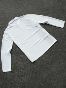 Manfinity Roughcore Men's Casual Contrast Color Button Half-Placket Long Sleeve Polo Shirt, Autumn Polo Shirt Men Long Sleeve Polo Men - White - View 2
