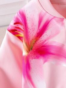 Girls' Pink Casual Jacket With Printed Design Fall Winter - Pink - View 3