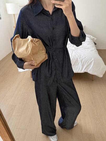 DAZY Autumn/Winter Loose Casual Vintage Distressed Old Coin Design Women Denim Suit