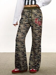 Rina Fox 女士休闲复古迷彩阔腿裤 - 軍綠色 - 查看 4