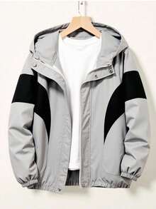 SHEIN Teen Boys' Casual Color Block Hooded Zip-Up Jacket, Versatile For Commuting, School, Daily Casual, Travel, Outdoor Party, Sports, Suitable For Autumn/Winter Teen Windbreaker Teen Boy Zip Up Jacket Hooded Windbreaker Fall Autumn And Winter Clothes - Multicolor - View 4