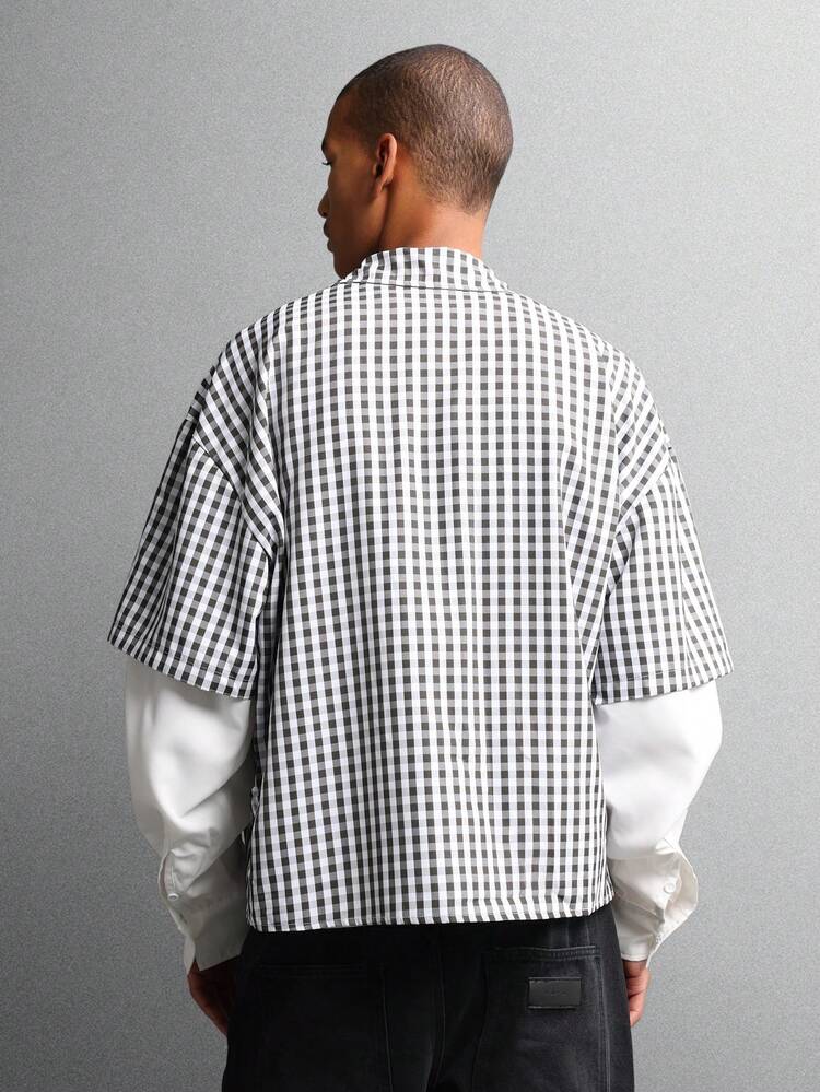 ギンガムチェックの長袖ボタンダウンシャツ
