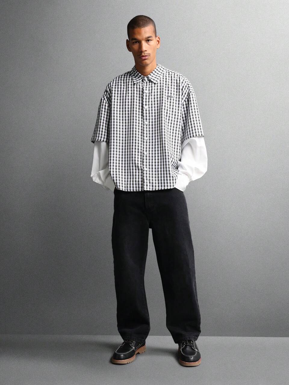 Gingham Check Button Down Shirt With Long Sleeves