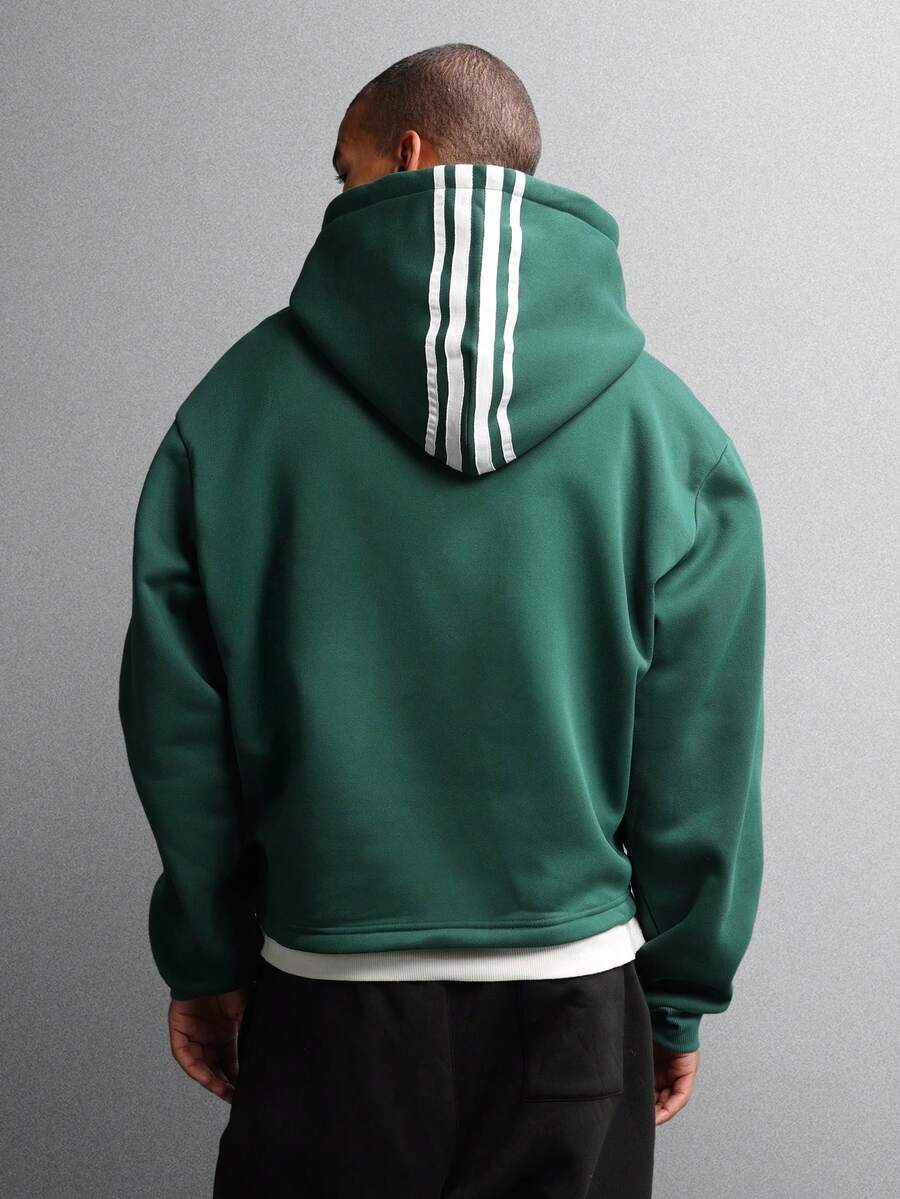 SUMWON Felpa con cappuccio a vestibilità crop, fit rilassato, con coulisse, toppe logo piccolo e dettaglio a tre strisce sul cappuccio, essenziale per uso casual quotidiano