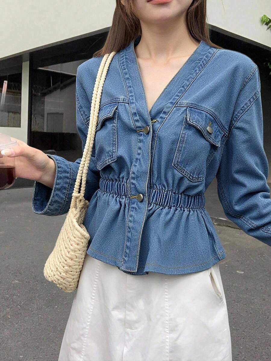 DAZY Chaqueta y abrigo de mezclilla con cintura ceñida elegante para mujer, otoño/invierno