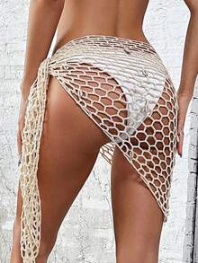 Swim Vcay 1 件打結側鉤編罩裙 - 杏色 - 查看 3