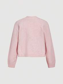 Chiquease 2pcs Set: Solid Color Cardigan And Tube Top Sweater - Pink - View 2