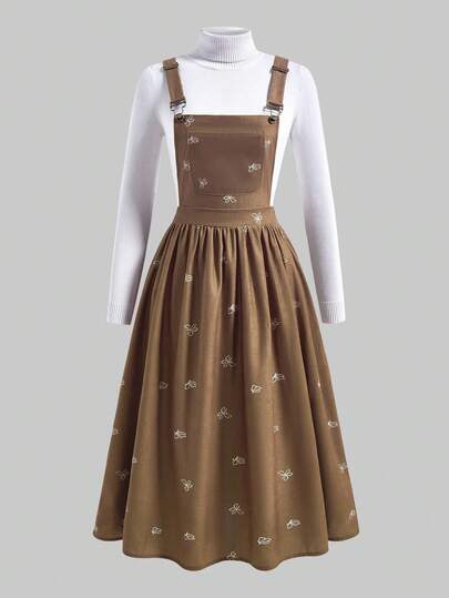 女士长裙新款连衣裙细肩带连衣裙灯芯绒蝴蝶数码印花吊带裙舒适合身优雅适合日常生活搭配母女装