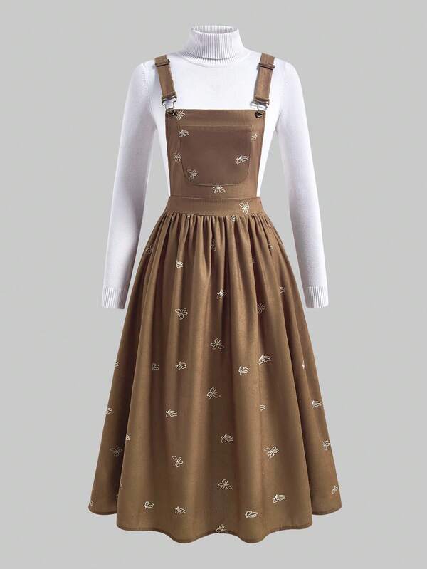 女士长裙新款连衣裙细肩带连衣裙灯芯绒蝴蝶数码印花吊带裙舒适合身优雅适合日常生活搭配母女装