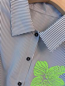 GlowEve CURVE Plus Size Casual Striped Floral Print Shirt - Mint Green - View 4