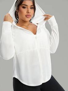 Rhythm Era Plus Size Women Casual Loose Fit Long Sleeve Zip-Up Sports Jacket Plus Size Running Jacket Plus Size Zip Up Hoodie