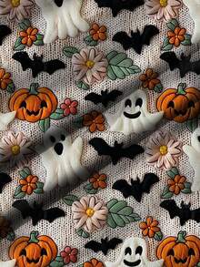 EMERY ROSE 女士万圣节幽灵、南瓜和蝙蝠印花插肩长袖套头卫衣秋季卫衣 - 彩色 - 查看 4