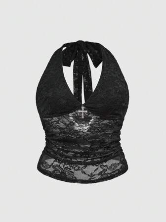 Débardeur gothique à dentelle avec décoration de croix pour grandes tailles femmes