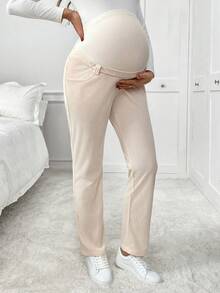 SHEIN Maternity Casual Peach Solid Color Adjustable Waist Pocket Pants,Autumn Comfy Clothing Pregnancy Pants,Winter Chic Clothes Going Home From Hospital - Apricot - View 5