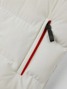 Manfinity Homme 1pc Loose Fit Men's Zipper Hooded Puffer Vest Coat, Fall Winter - Beige - View 5