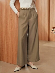 Avenne Women's Casual Solid Color Wide Leg Pants Fall Cloth For Women