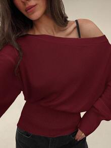 Aloruh Áo len dệt kim dáng rộng bất đối xứng họa tiết hoa 3D màu be, lãng mạn cho những buổi đi chơi mùa thu/đông - Màu Đỏ Sâu - Xem 6