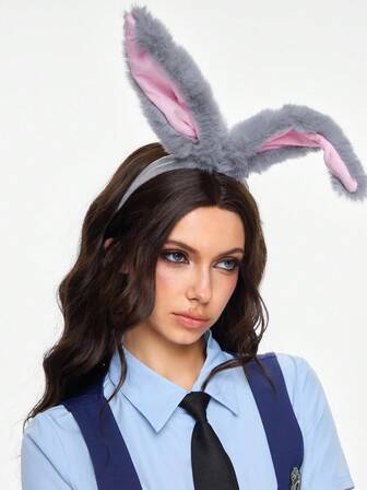 Kawaii 1 pieza Diadema de orejas de conejo de peluche gris