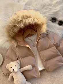 婴儿/男童/女童棉衣、羊毛上衣、加厚冬装、绗缝大衣、温暖柔软、舒适、百搭、休闲、适合室内、室外、日常穿着、运动、玩耍、派对、拍照、节日、万圣节、圣诞节 - 卡其色 - 查看 3