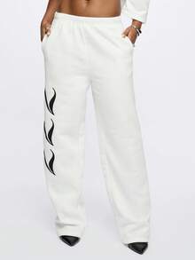 SUMWON Pantalones de chándal de talla grande con estampado de texto de ángel y gráficos de alas laterales para comodidad casual