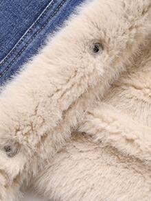 DAZY Women's Patchwork Retro Faux Fur Collar Loose Casual Street Thick Jacket, Regular Fit, Autumn/Winter Thermal Lined Women Coats