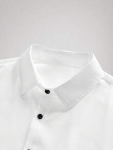 Officeau 男士商务休闲长袖纯色衬衫，百搭正式商务风，秋季复古男士白色衬衫，春夏皆宜 - 白色 - 查看 3